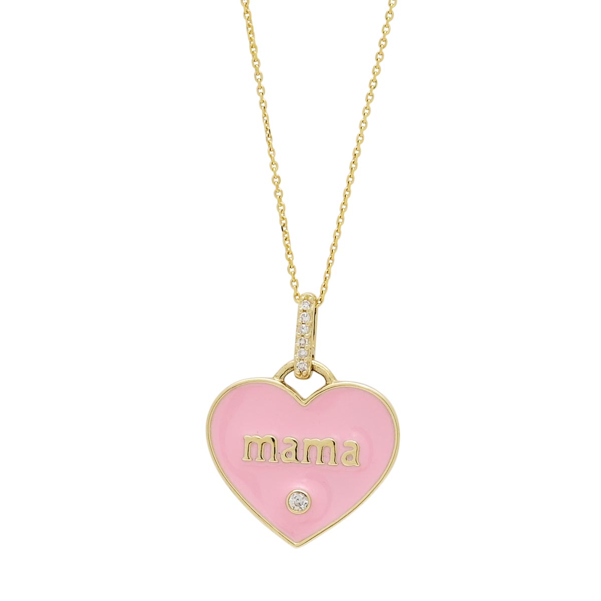 Mama Pink Enamel Heart Pendant with Diamonds in 10kt Yellow Gold (.03ct tw)