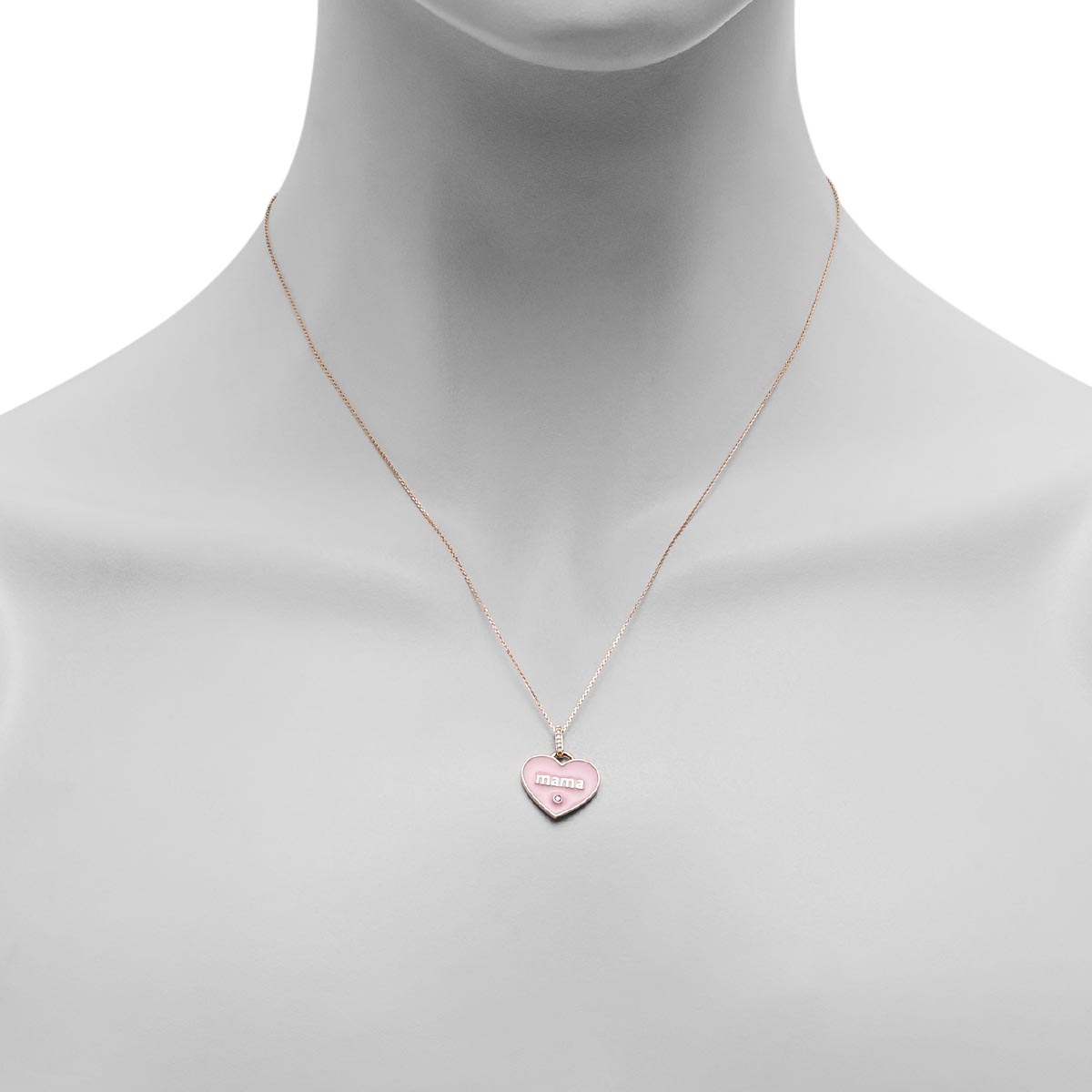 Mama Pink Enamel Heart Pendant with Diamonds in 10kt Yellow Gold (.03ct tw)