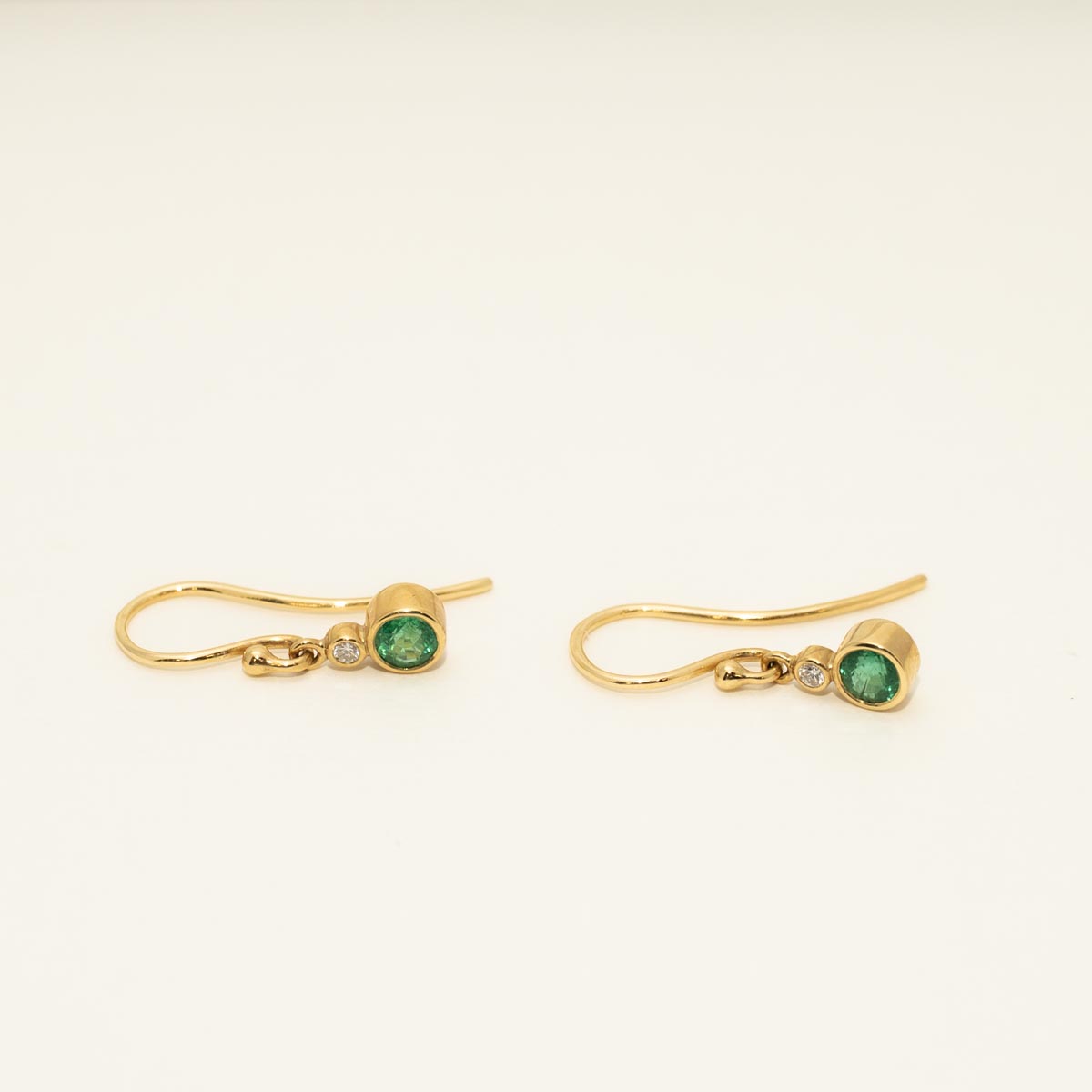Emerald Bezel Drop Earrings in 18kt Yellow Gold with Diamonds (1/20ct tw)