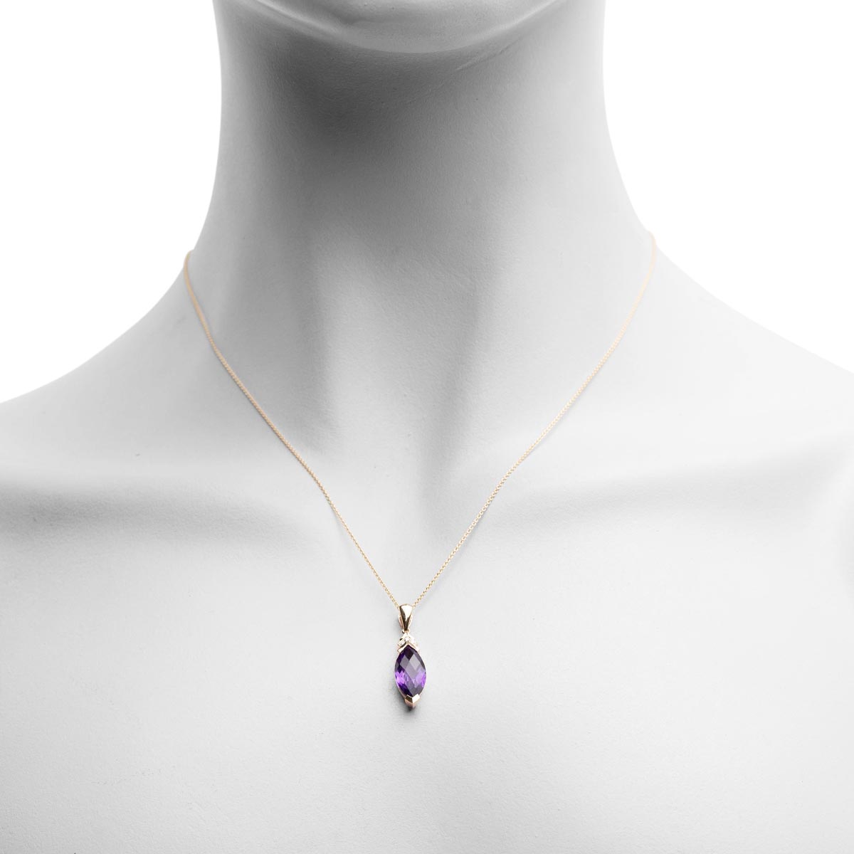 Marquise Amethyst Necklace in 14kt Yellow Gold with Diamonds (.02ct tw)