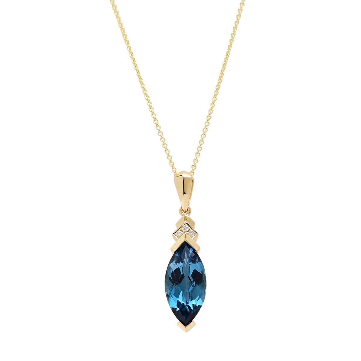 Marquise London Blue Topaz Necklace in 14kt Yellow Gold with Diamonds ...