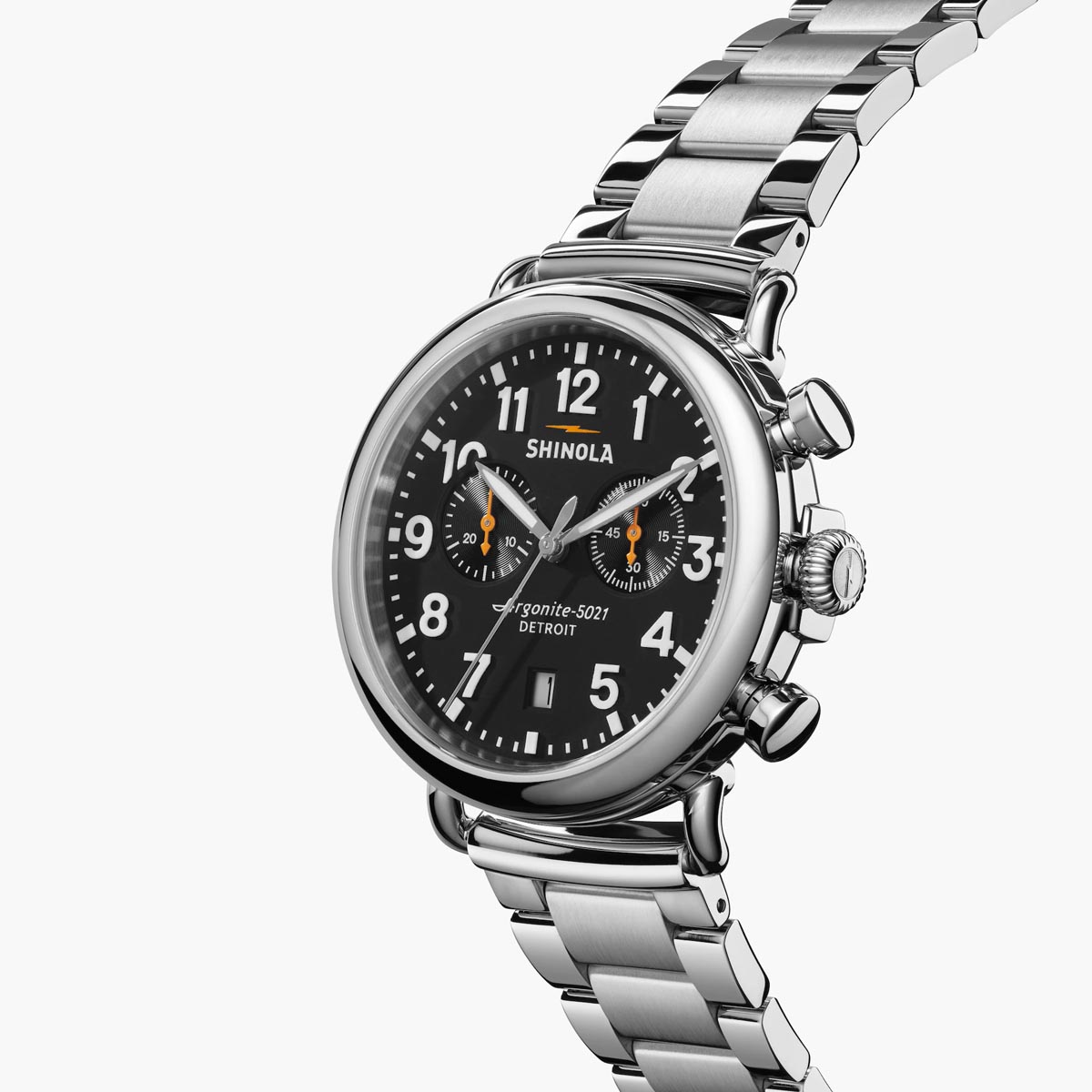 Shinola Runwell Mens Chronograph Watch with Black Dial and Stainless Steel Bracelet (quartz movement)