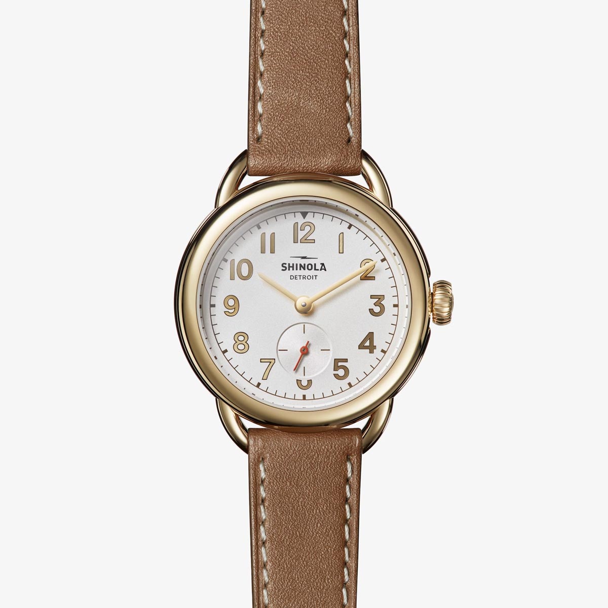 Shinola Runabout Ladies Watch with White Dial and Tan Leather Strap (quartz movement)