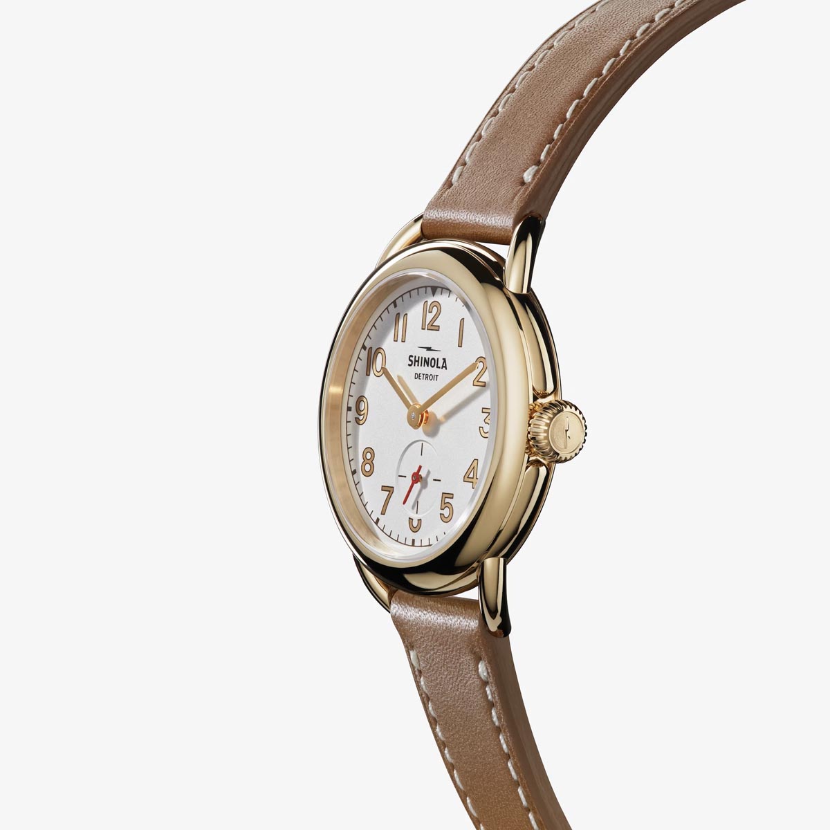 Shinola Runabout Ladies Watch with White Dial and Tan Leather Strap (quartz movement)