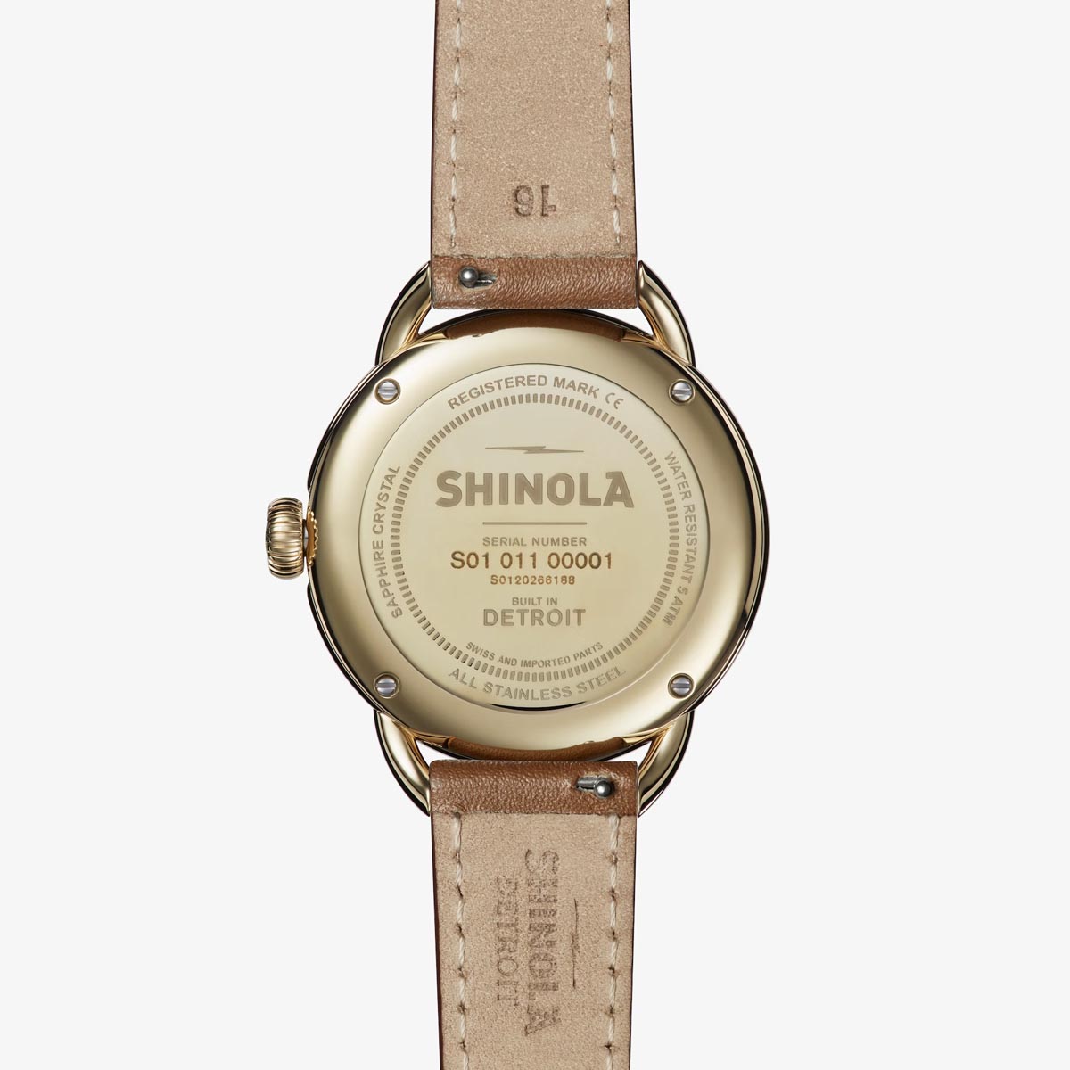 Shinola Runabout Ladies Watch with White Dial and Tan Leather Strap (quartz movement)