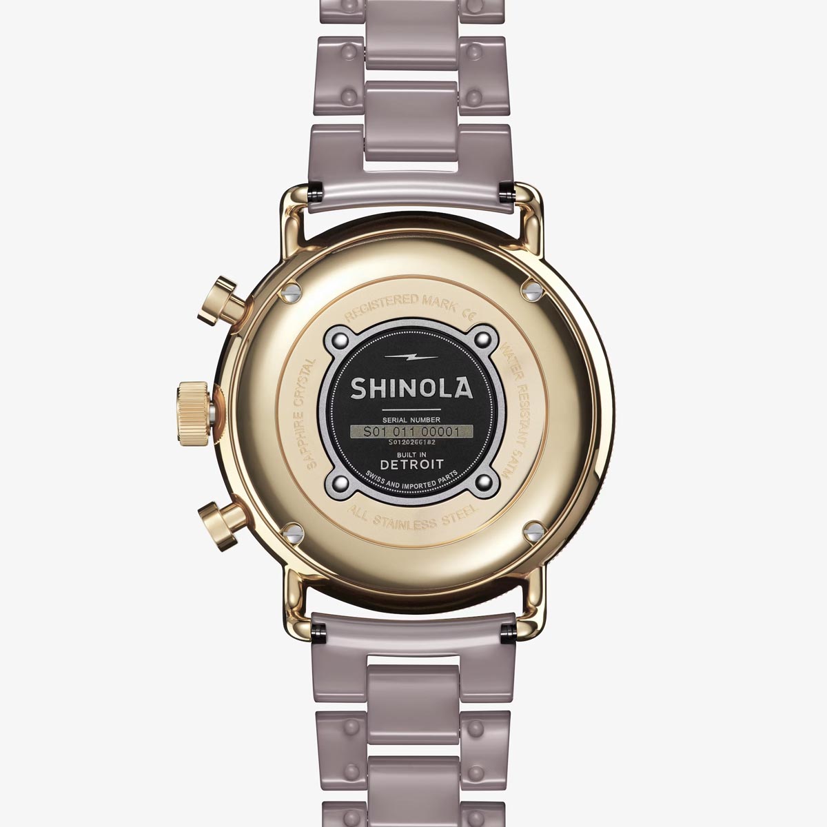 Shinola Canfield Sport Watch with Mauve Dial and Mauve Ceramic Bracelet (quartz movement)