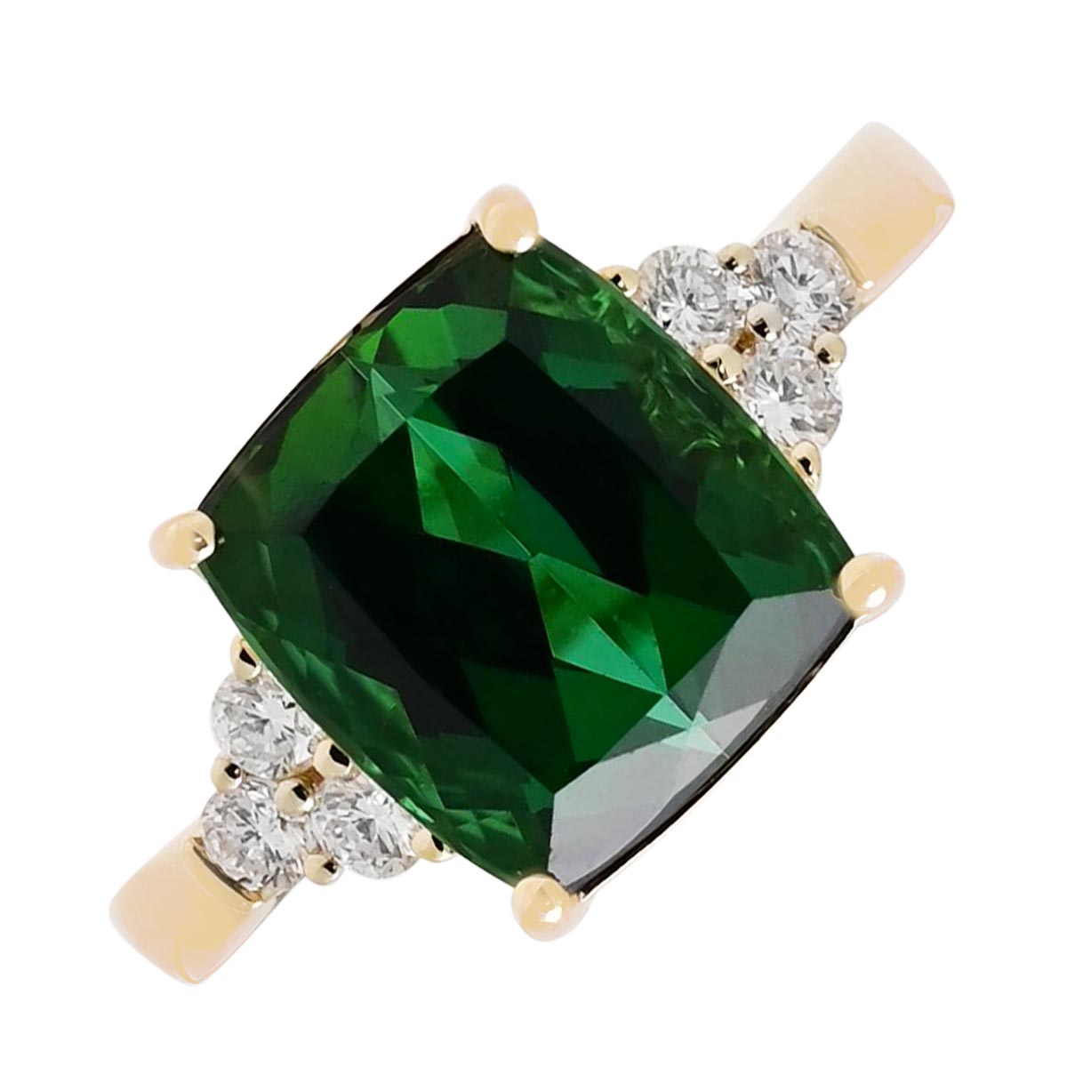 Cushion Green Tourmaline Ring in 14kt Yellow Gold with Diamonds (1/4ct tw)