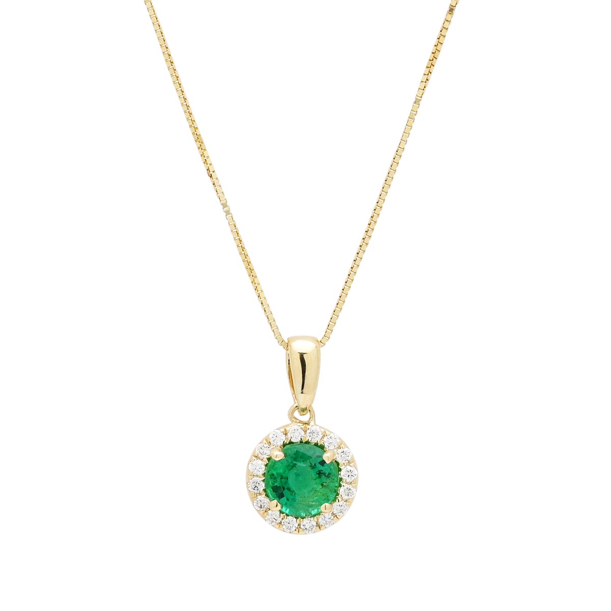 Emerald Halo Necklace in 14kt Yellow Gold with Diamonds (1/10ct tw)