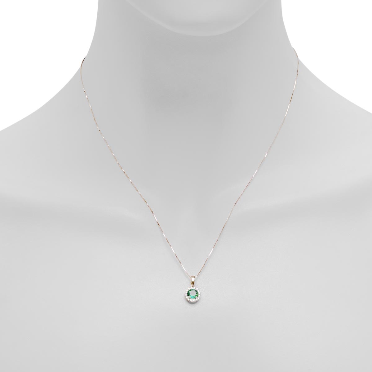 Emerald Halo Necklace in 14kt Yellow Gold with Diamonds (1/10ct tw)