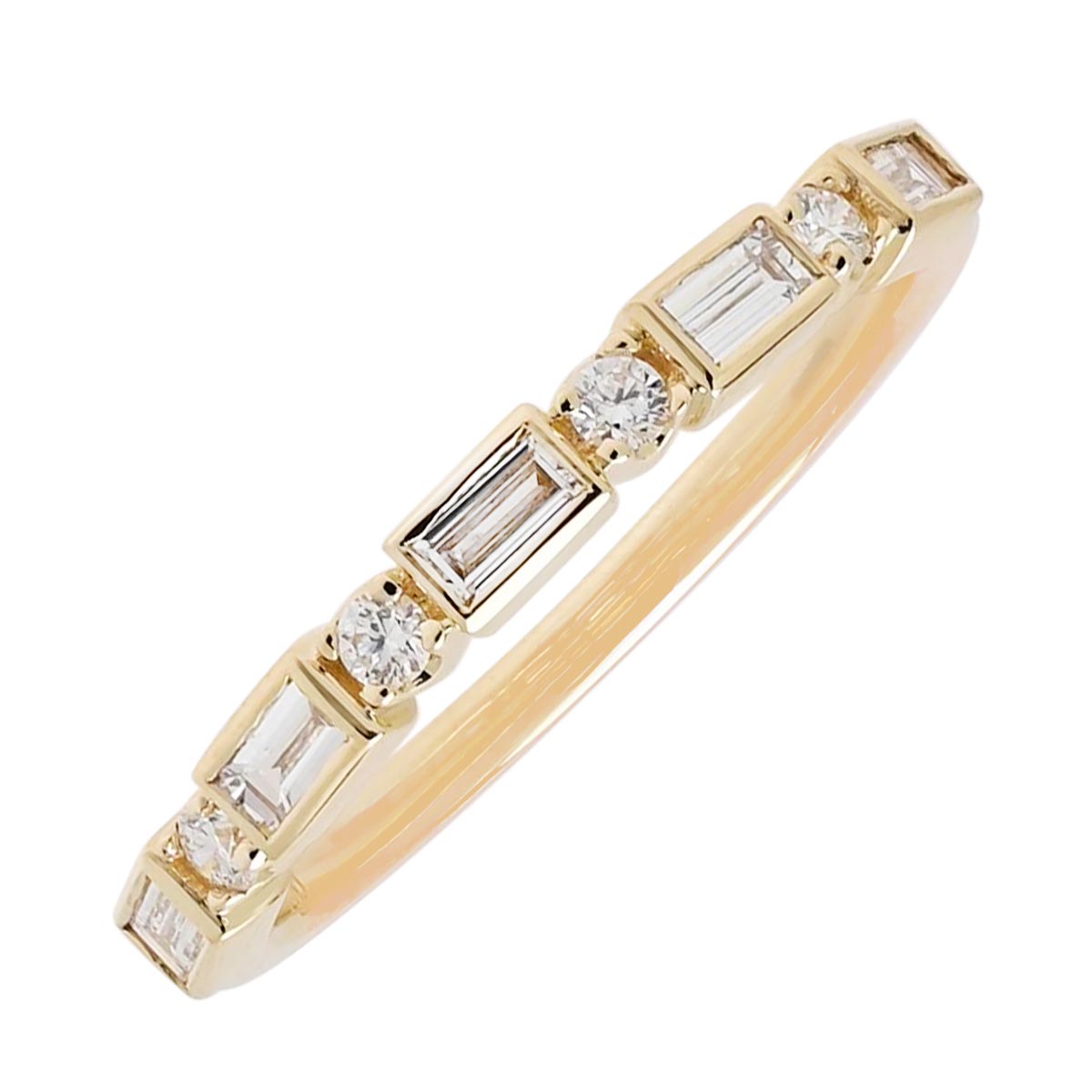 Round and Baguette Diamond Bezel Band in 14kt Yellow Gold (3/8ct tw)