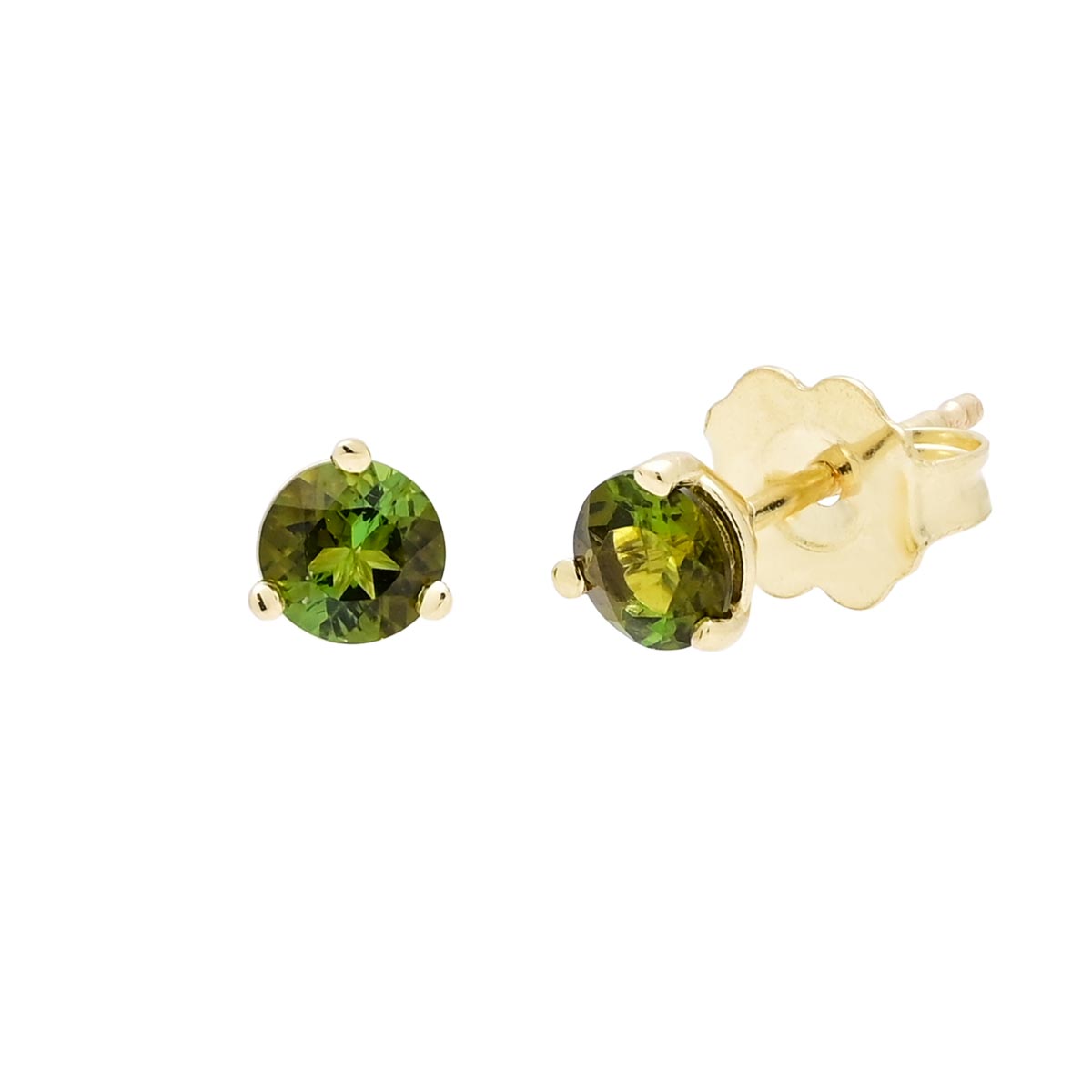 Maine Green Tourmaline Stud Earrings in 14kt Yellow Gold (4mm)
