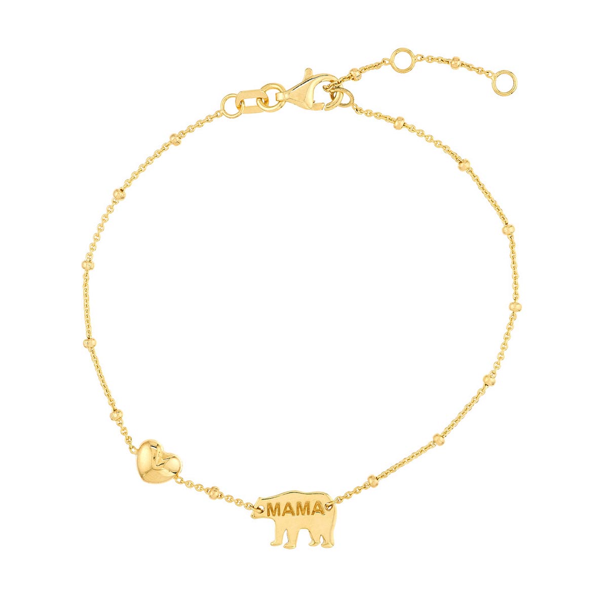Mama Bear and Heart Bracelet in 14kt Yellow Gold