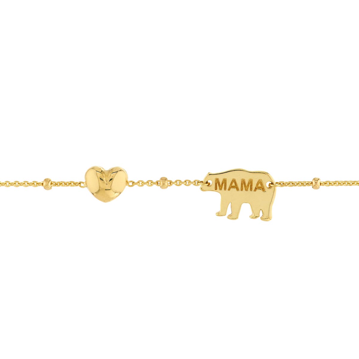 Mama Bear and Heart Bracelet in 14kt Yellow Gold