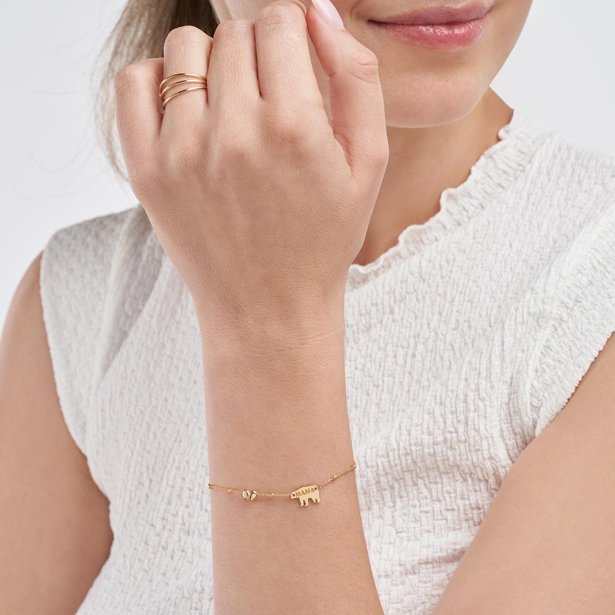 Mama Bear and Heart Bracelet in 14kt Yellow Gold
