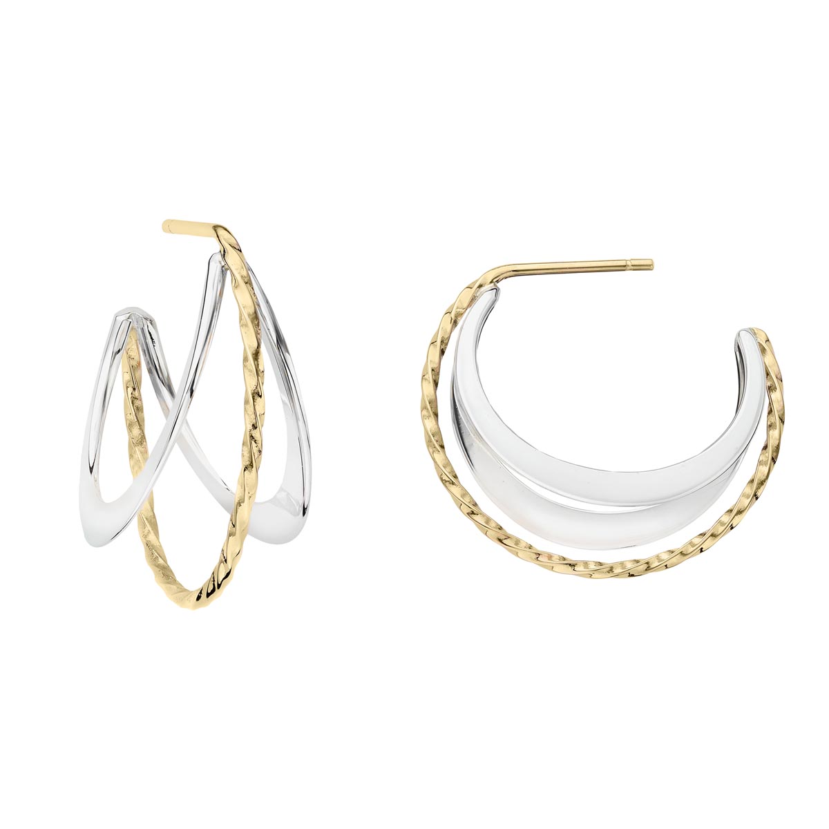 E.L. Designs Twizzler Hoop Earrings in Sterling Silver and 14kt Yellow Gold