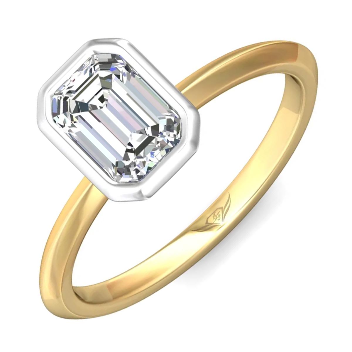 Martin Flyer Emerald Cut Bezel Solitaire Engagement Ring Setting in 14kt Yellow and White Gold