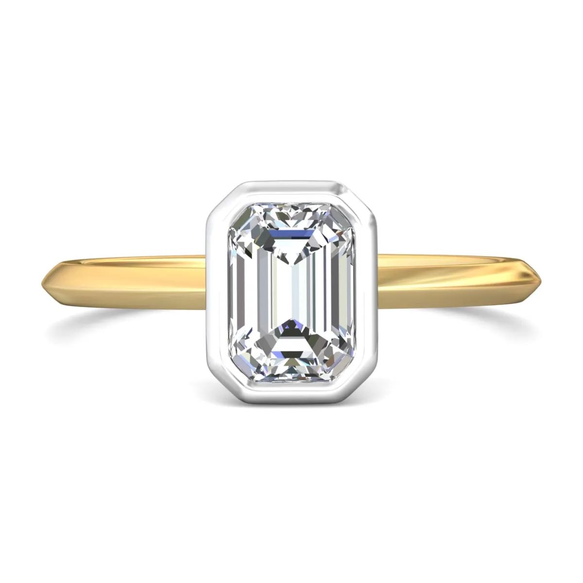Martin Flyer Emerald Cut Bezel Solitaire Engagement Ring Setting in 14kt Yellow and White Gold