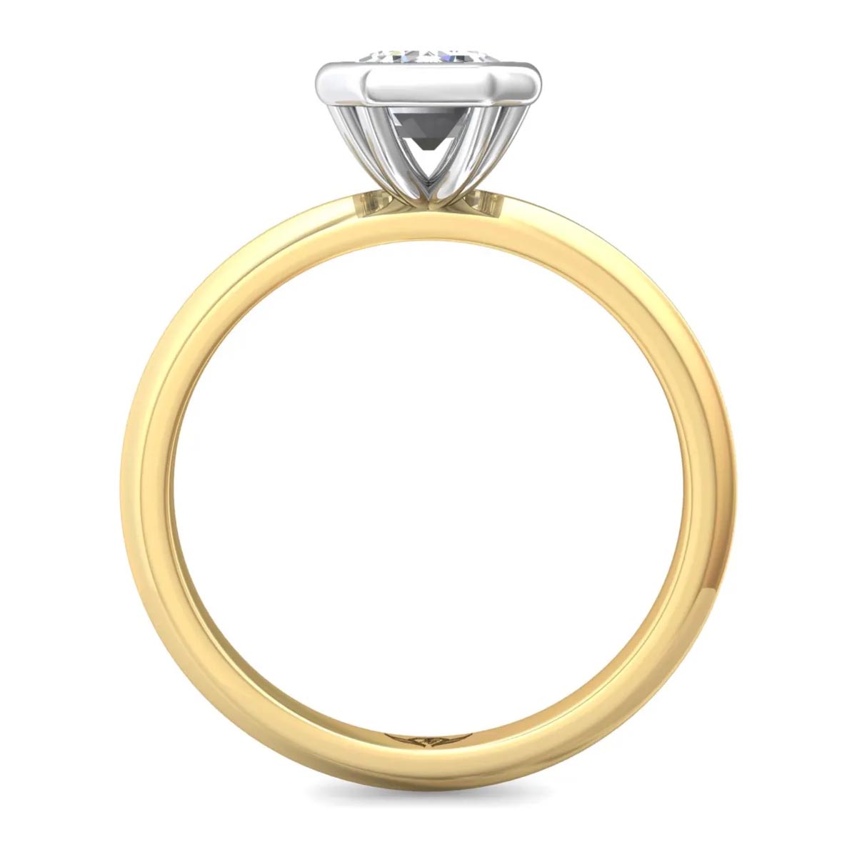 Martin Flyer Emerald Cut Bezel Solitaire Engagement Ring Setting in 14kt Yellow and White Gold