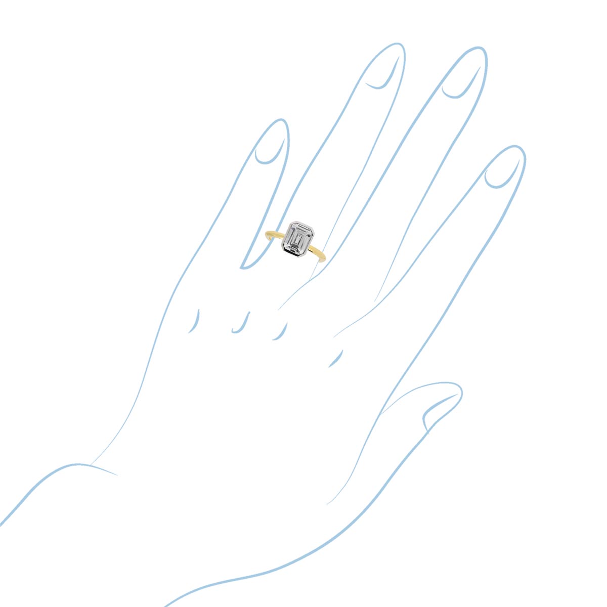 Martin Flyer Emerald Cut Bezel Solitaire Engagement Ring Setting in 14kt Yellow and White Gold