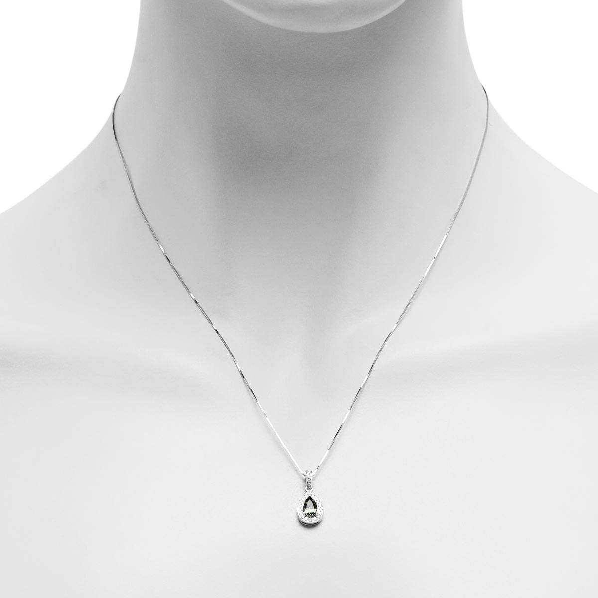 Maine Green Tourmaline Pear Shape Halo Necklace in 14kt White Gold with Diamonds (1/10ct tw)
