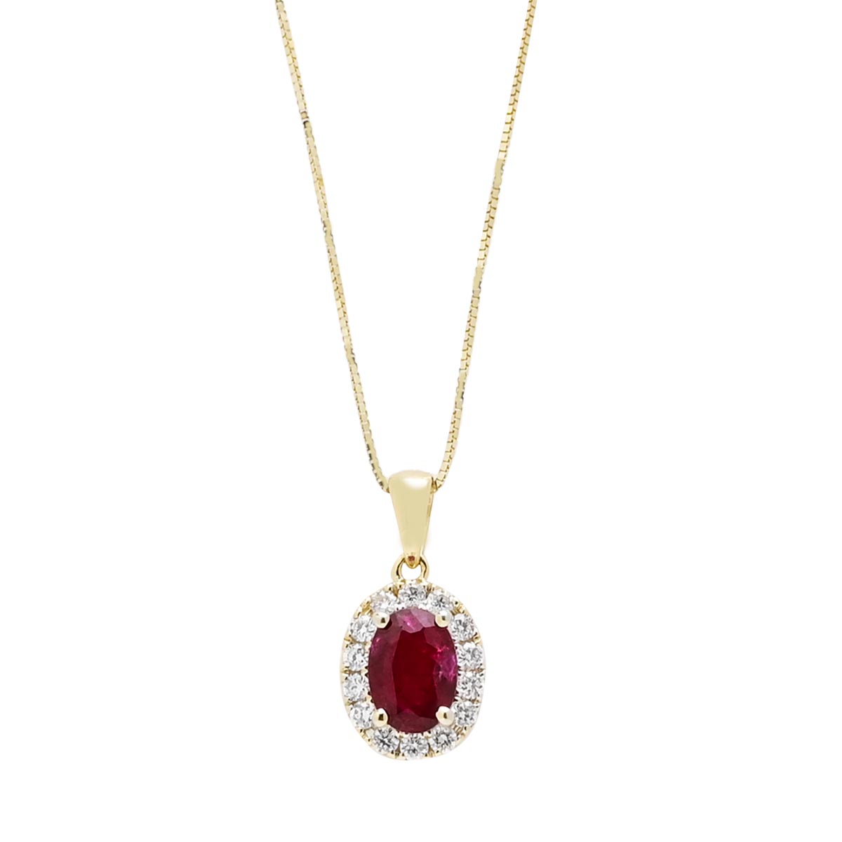 Oval Ruby Necklace in 14kt Yellow Gold with Diamonds (1/4ct tw)