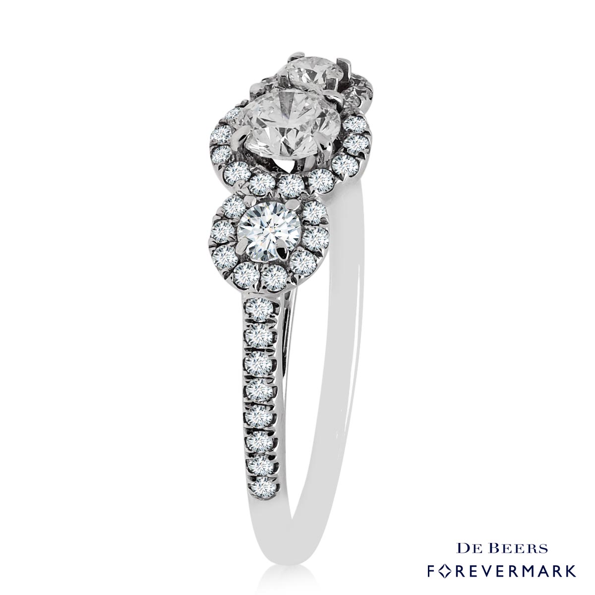 Forevermark Diamond Three Stone Halo Engagement Ring in 18kt White Gold (1ct tw)