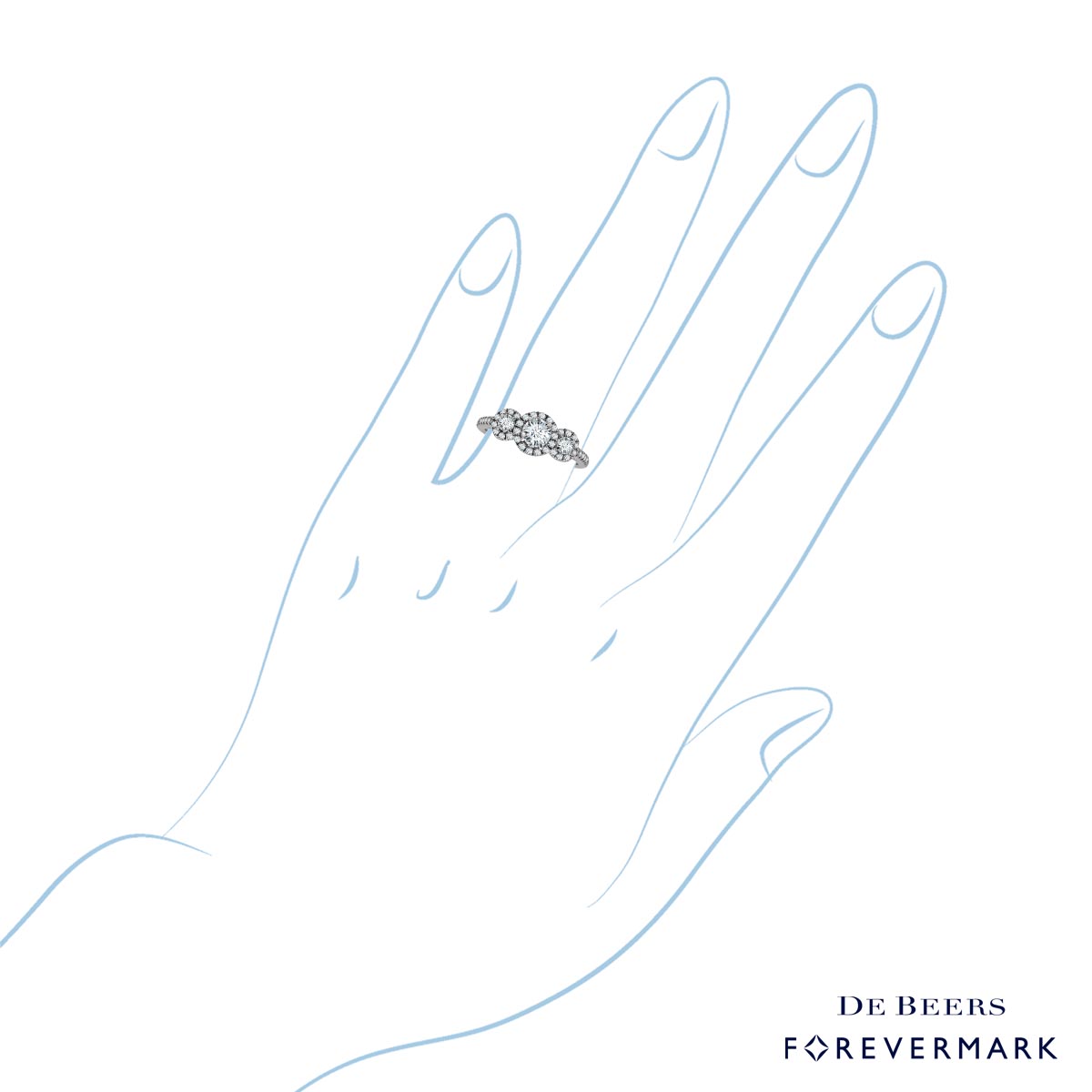 Forevermark Diamond Three Stone Halo Engagement Ring in 18kt White Gold (1ct tw)