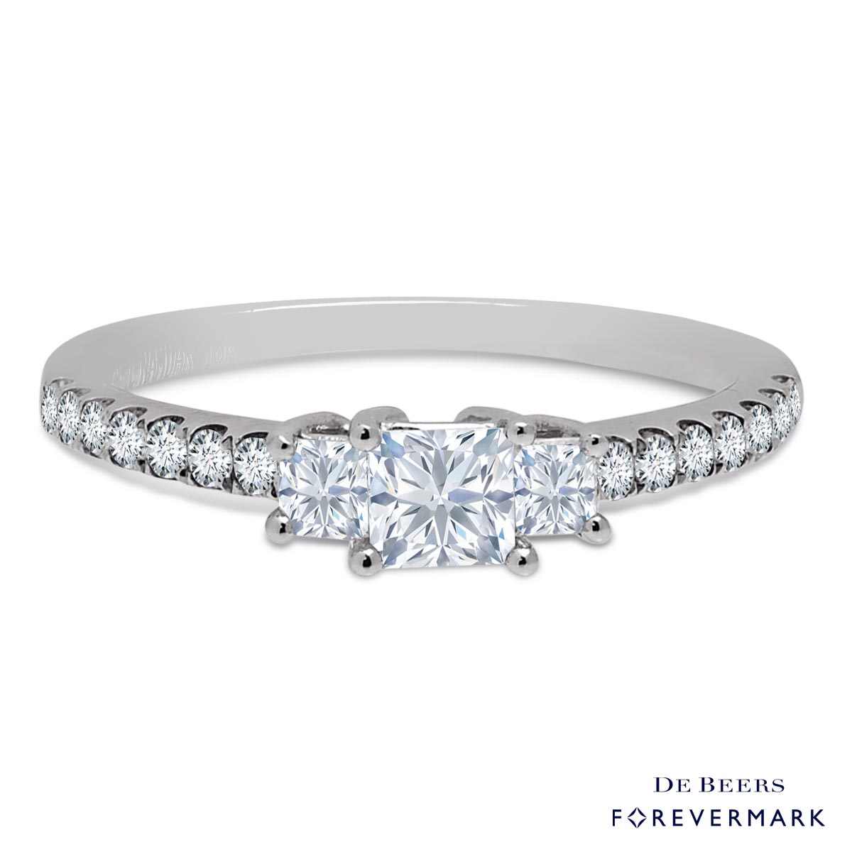 De Beers Forevermark Three Stone Diamond Halo Ring in 18kt White Gold