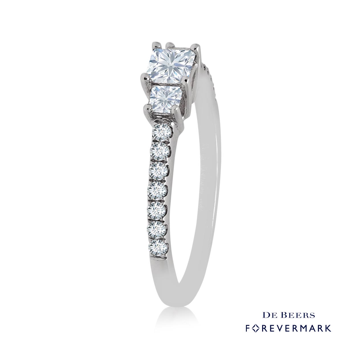 De Beers Forevermark Three Stone Diamond Halo Ring in 18kt White Gold