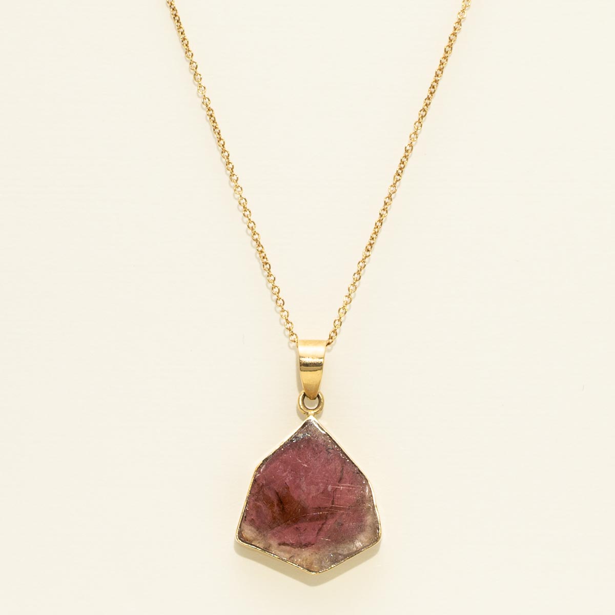 Maine Bicolor Tourmaline Slice Bezel Necklace in 18kt Yellow Gold
