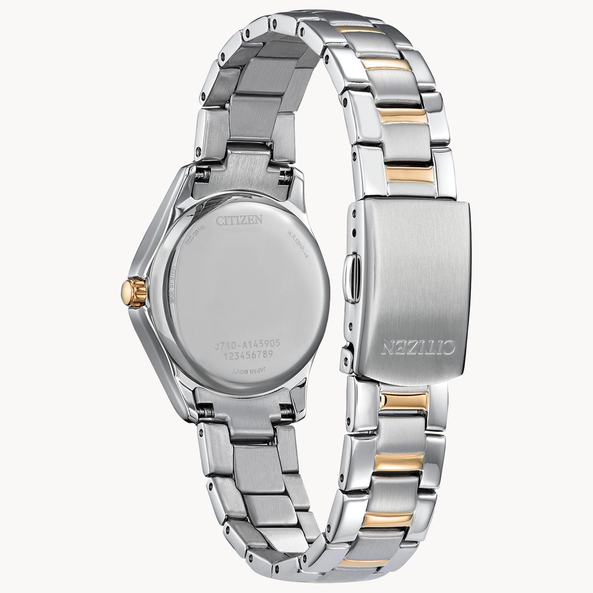 Citizen Crystal Womens Watch with Two Toned Stainless Steel Bracelet and White Dial (eco-drive movement)