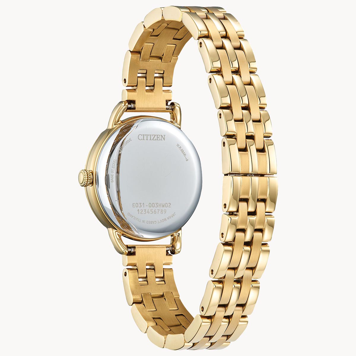 Citizen Coin Edge Womens Watch with White Dial and Yellow Gold Toned Bracelet (eco drive movement)