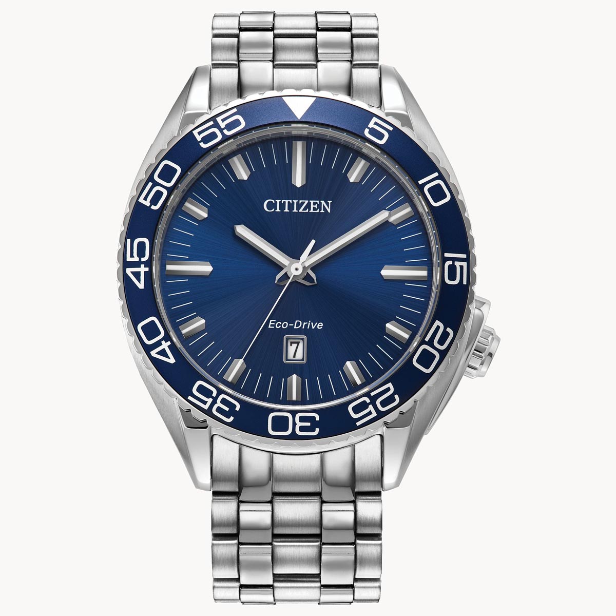 Citizen Carson Mens Watch with Blue Dial and Stainless Steel Bracelet (eco drive movement)