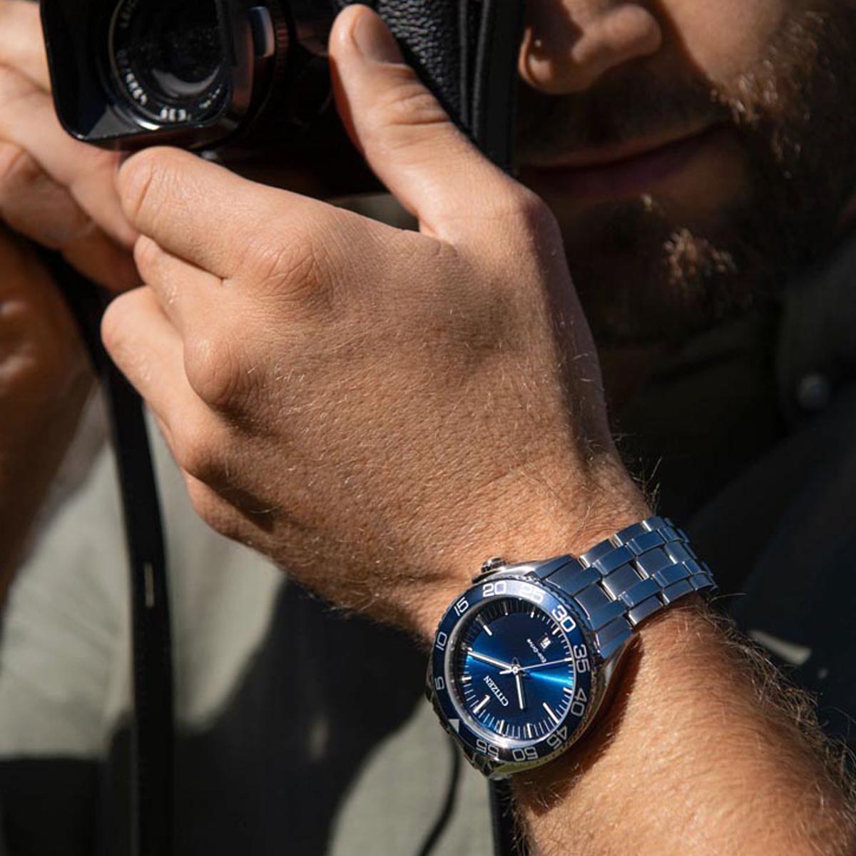 Citizen Carson Mens Watch with Blue Dial and Stainless Steel Bracelet (eco drive movement)