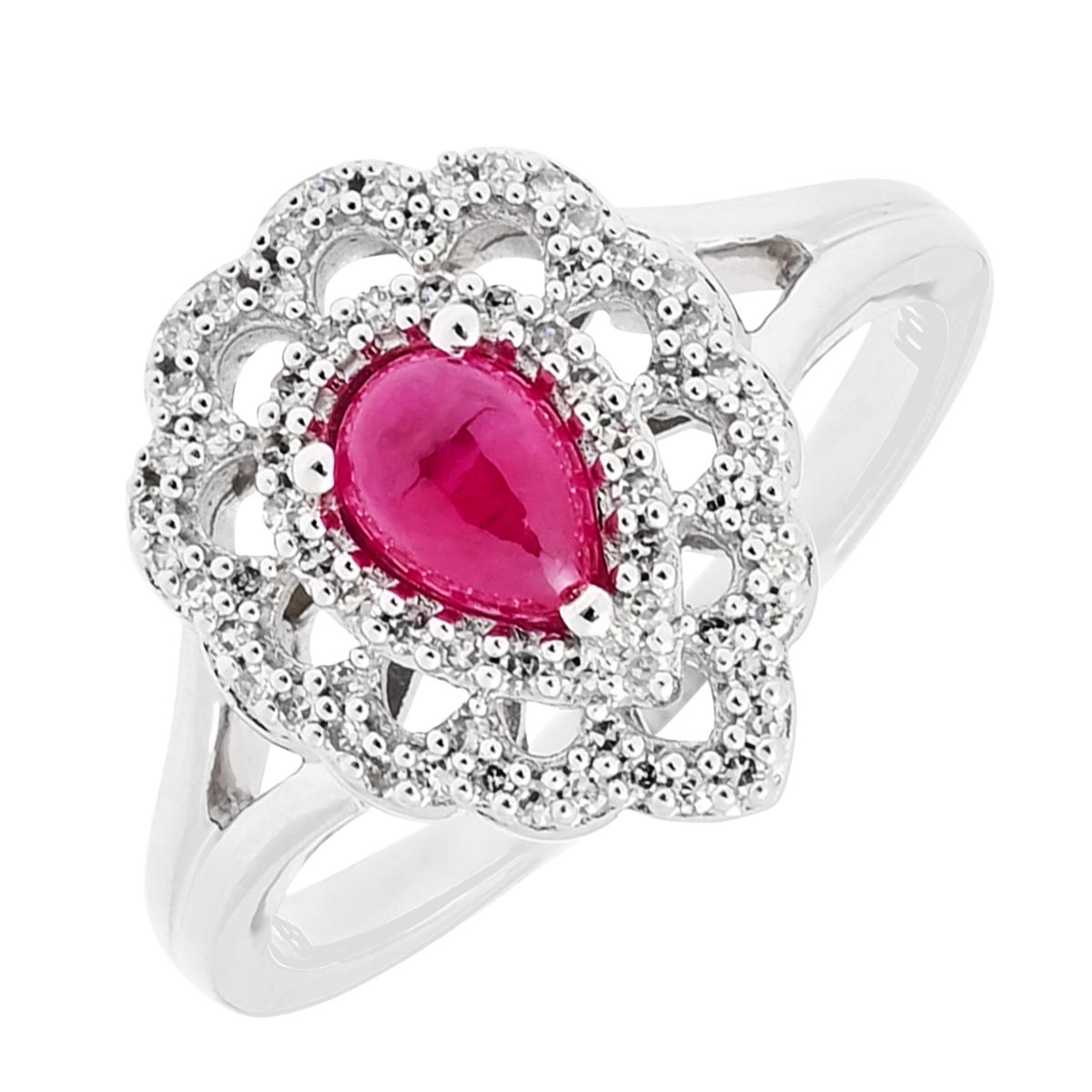 Pear Shape Greenland Ruby Ring in 10kt White Gold with Diamonds (1/5ct tw)