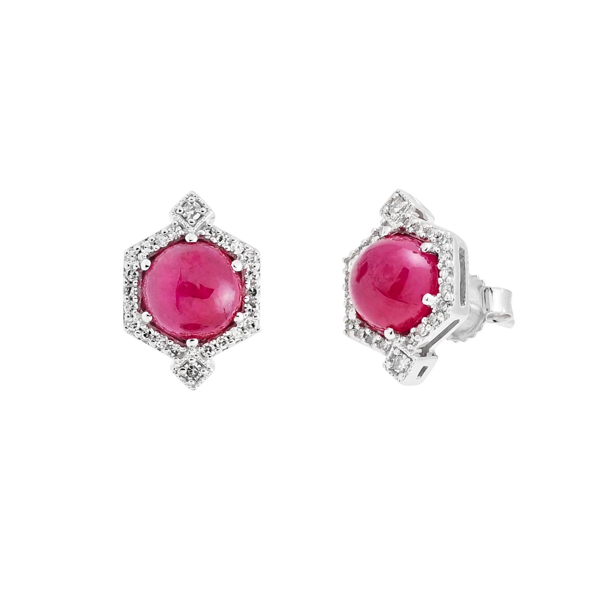 Greenland Ruby Stud Earrings in 10kt White Gold with Diamonds (1/7ct tw)