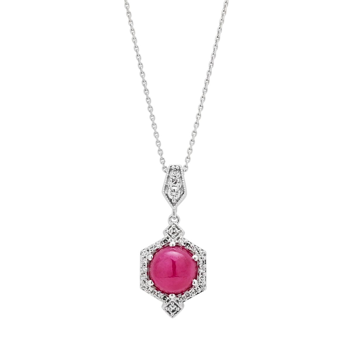 Greenland Ruby Necklace in 10kt White Gold with Diamonds (1/10ct tw)