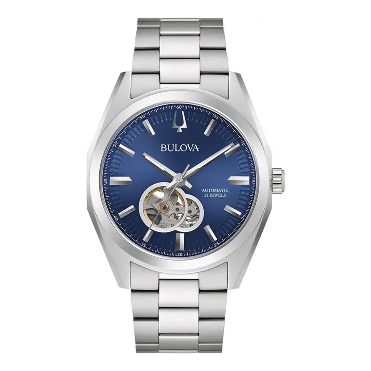 Bulova Surveyor Mens Watch with Blue Dial and Stainless Steel Bracelet (automatic movement)
