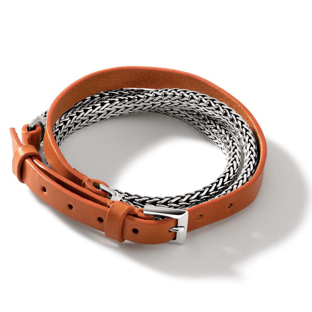 John Hardy Icon Orange Leather Wrap Bracelet in Sterling Silver