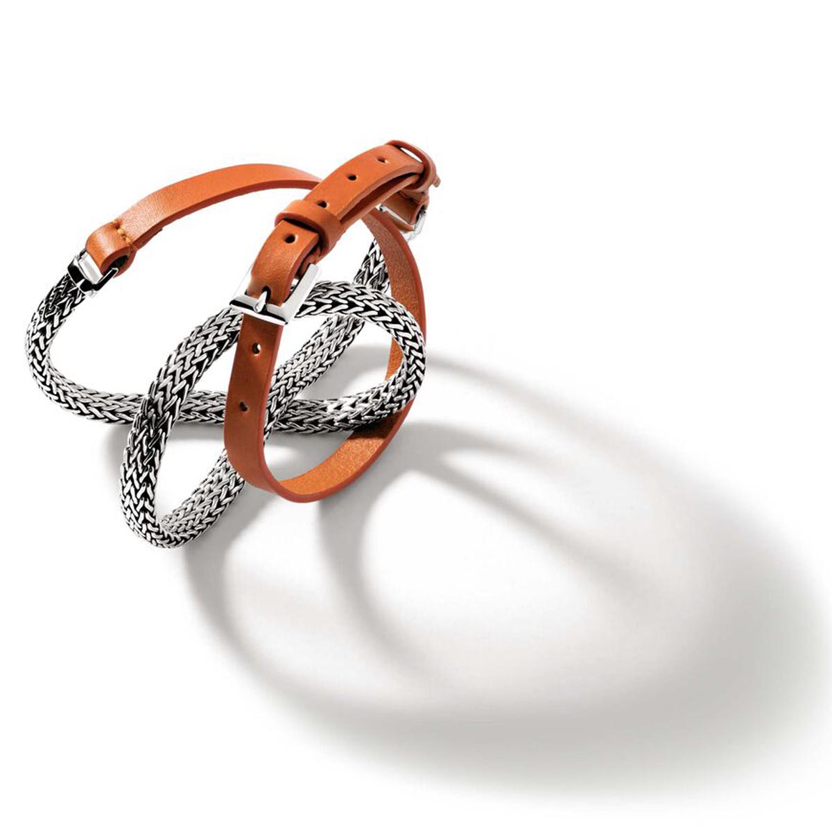 John Hardy Icon Orange Leather Wrap Bracelet in Sterling Silver