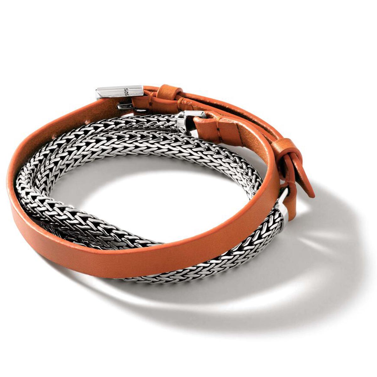 John Hardy Icon Orange Leather Wrap Bracelet in Sterling Silver