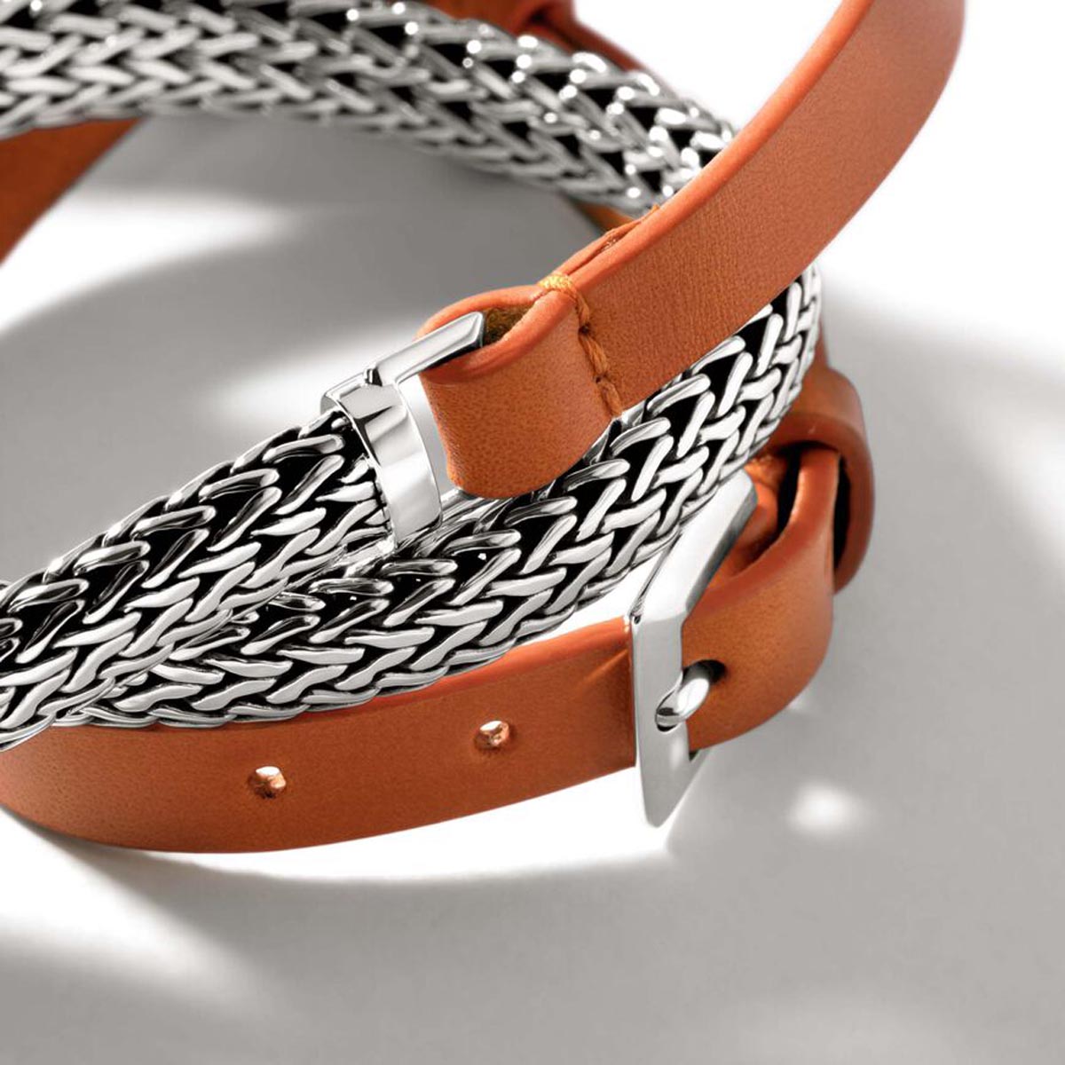 John Hardy Icon Orange Leather Wrap Bracelet in Sterling Silver