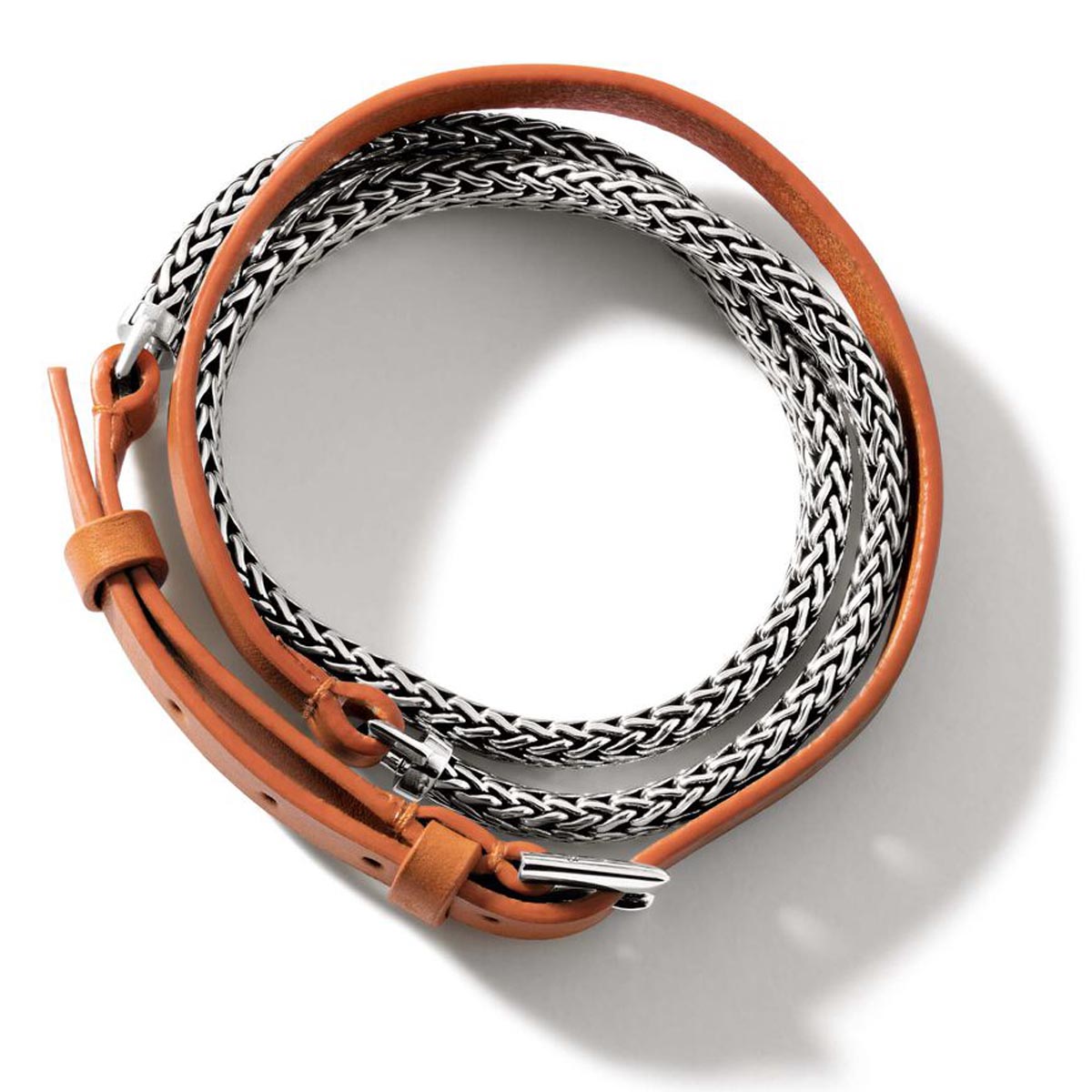 John Hardy Icon Orange Leather Wrap Bracelet in Sterling Silver