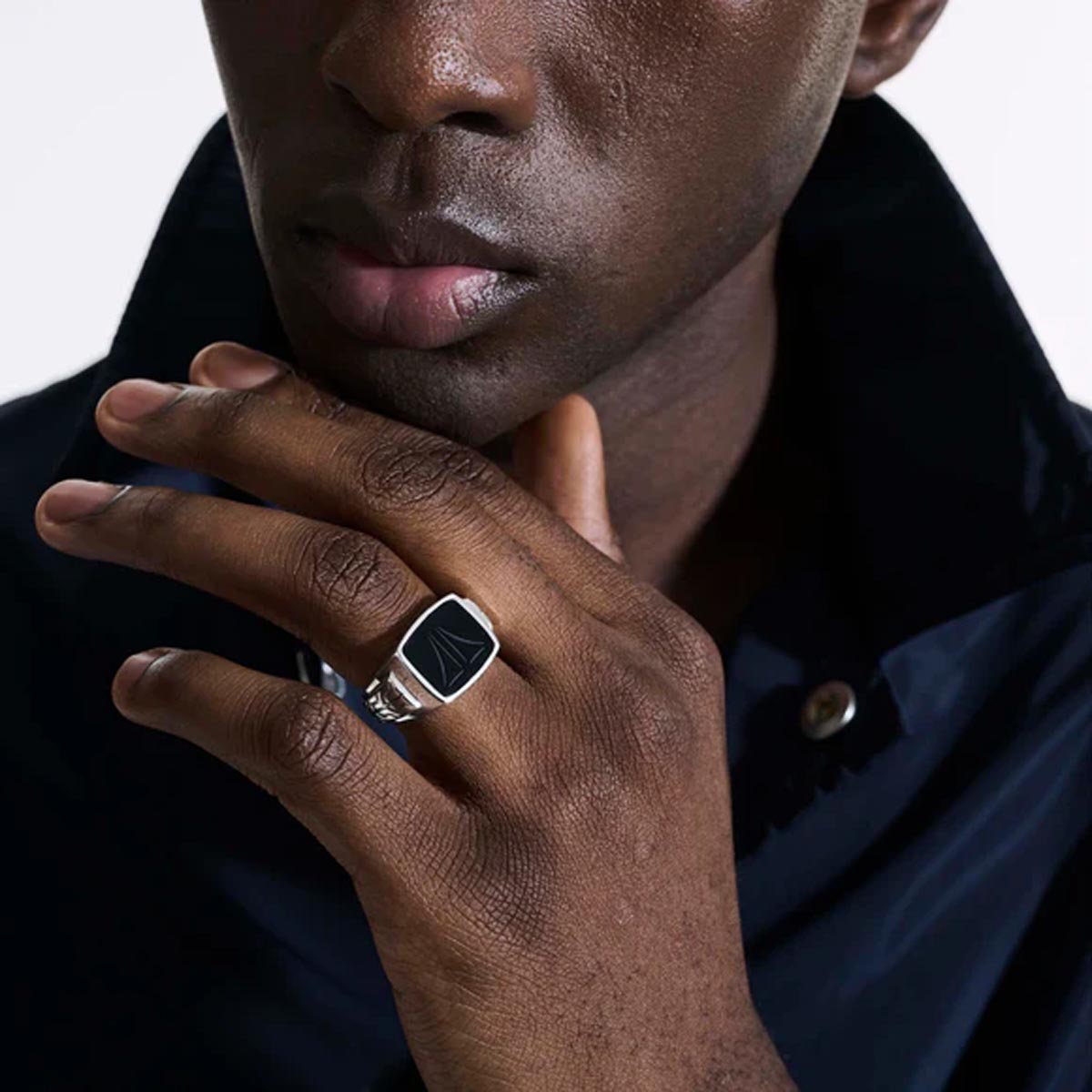 John Hardy ID Series Mens Black Onyx Signet Ring in Sterling Silver (size 10)