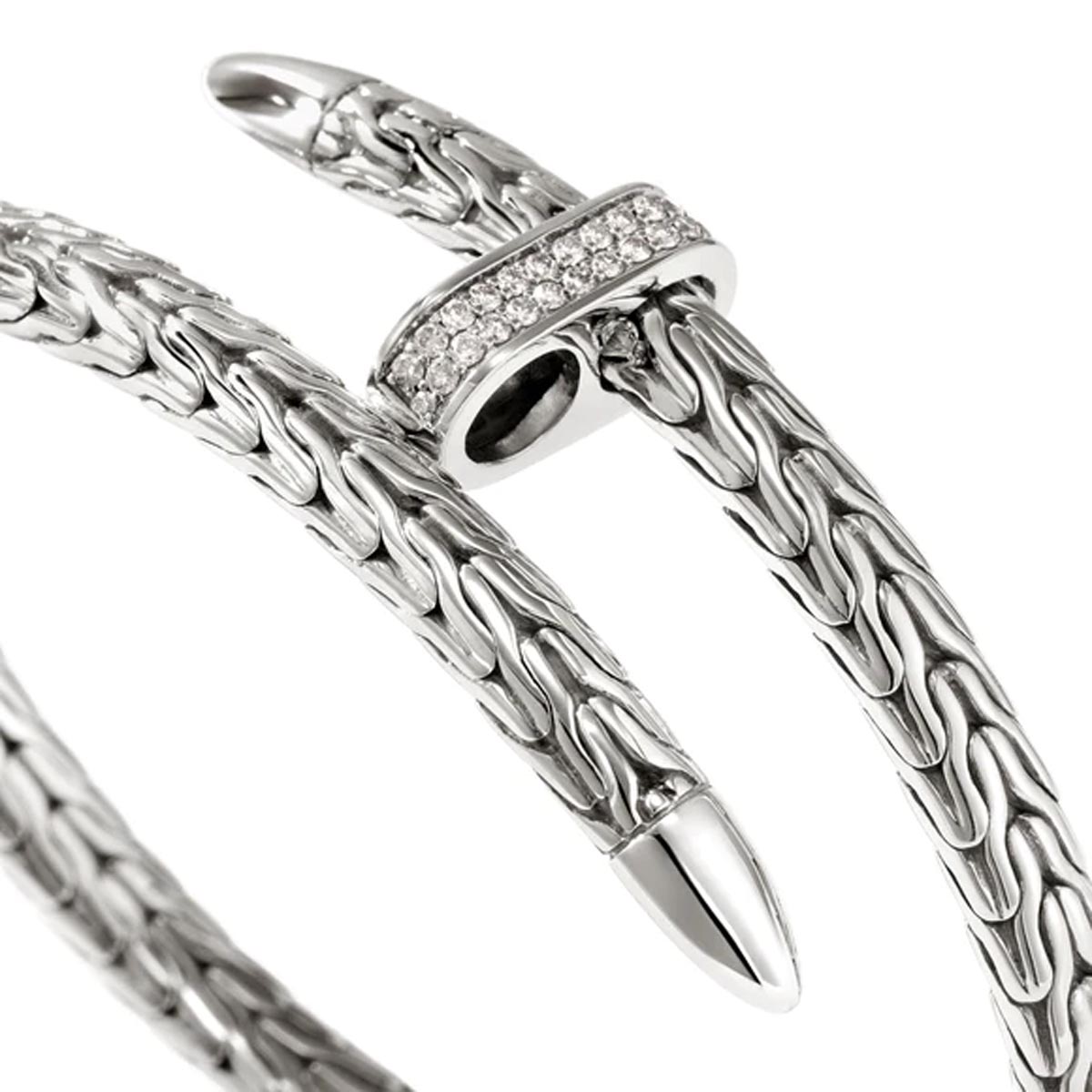 John Hardy Classic Chain Collection Bypass Bangle Bracelet in Sterling Silver with Diamonds (1/4ct tw)