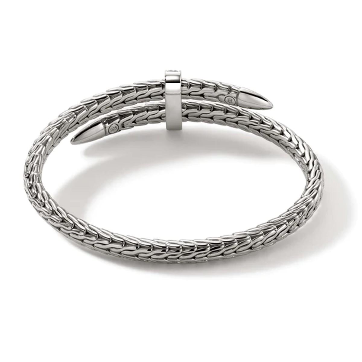 John Hardy Classic Chain Collection Bypass Bangle Bracelet in Sterling Silver with Diamonds (1/4ct tw)