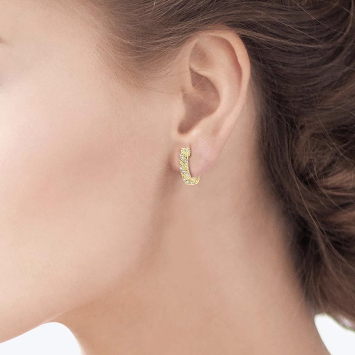 Diamond Huggie Hoop Earrings in 10kt Yellow Gold (1/10ct tw)