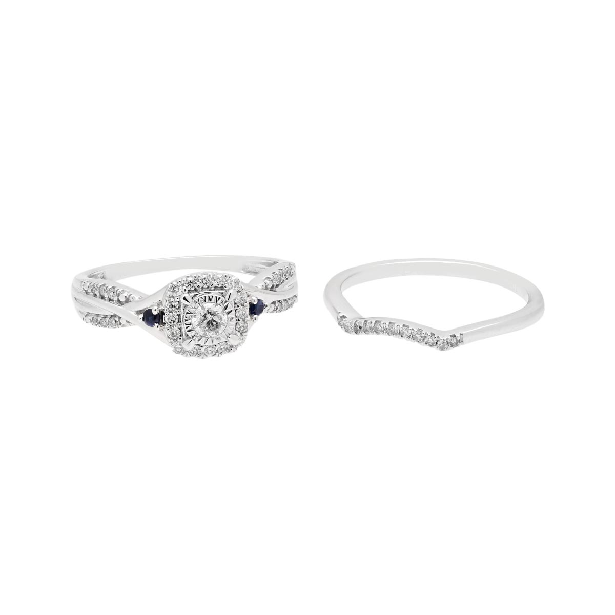 Diamond and Blue Sapphire Bridal Set in 10kt White Gold (1/3ct tw)
