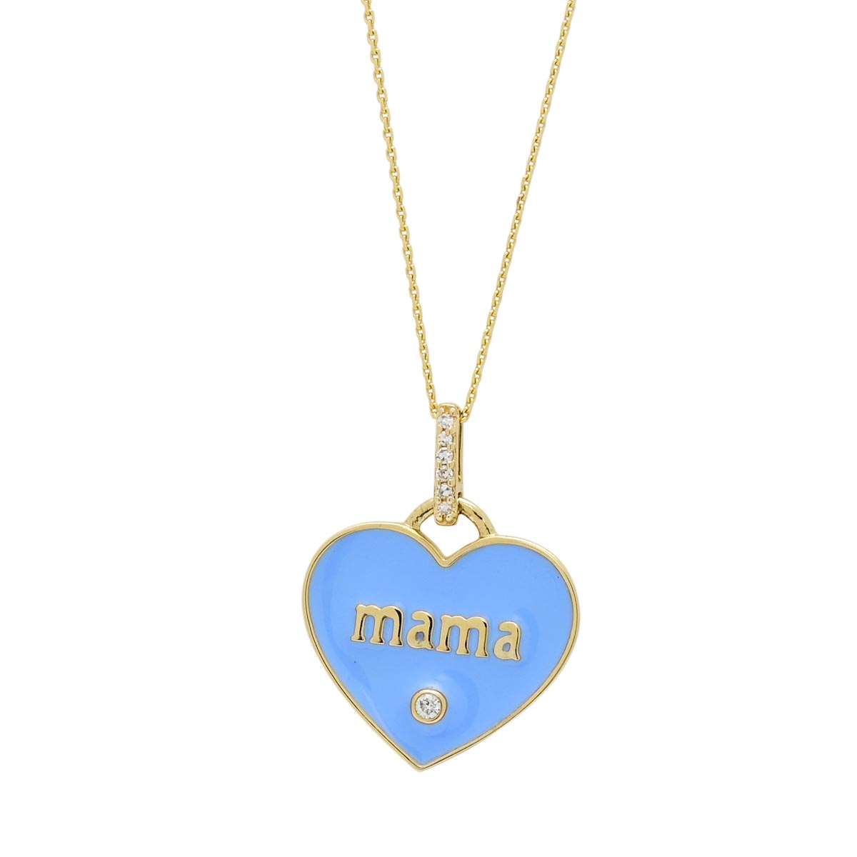 Mama Blue Enamel Heart Pendant with Diamonds in 10kt Yellow Gold (.03ct tw)