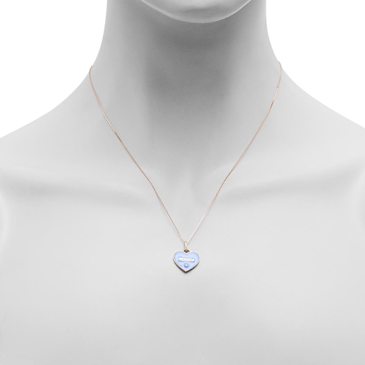 Mama Blue Enamel Heart Pendant with Diamonds in 10kt Yellow Gold (.03ct tw)